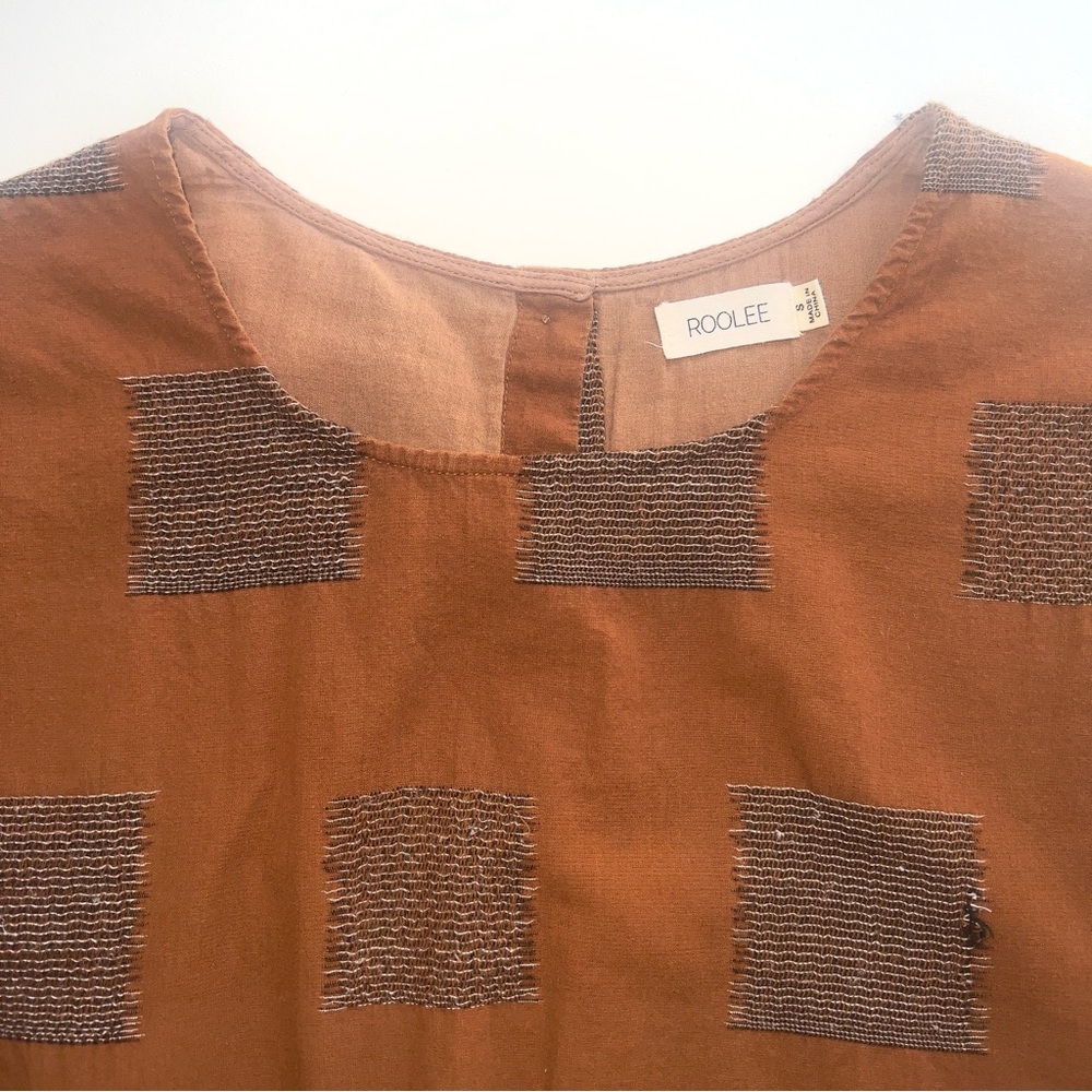 Roolee Brown Black Patchwork Button Back Top Sz S - image 2